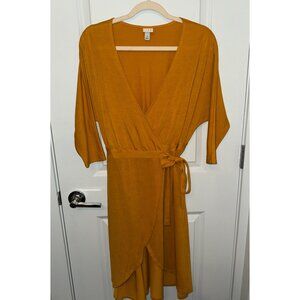 Marigold color long sleeve wrap dress